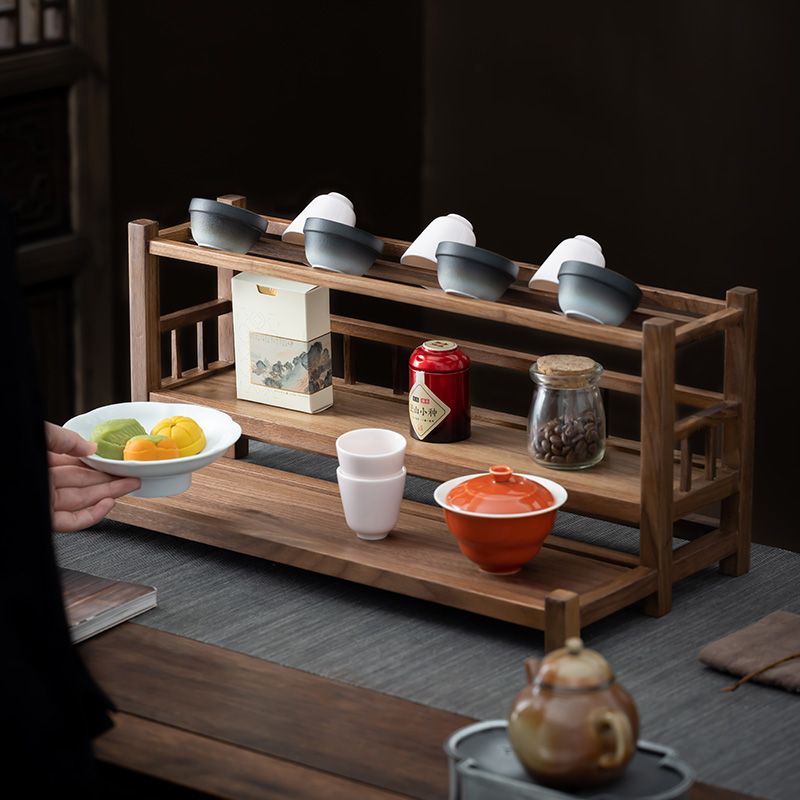 【汀和大福】純手工匠製・胡桃木茶具置物架，嚴選北美胡桃木｜耐用防潮，越用越有韻味！